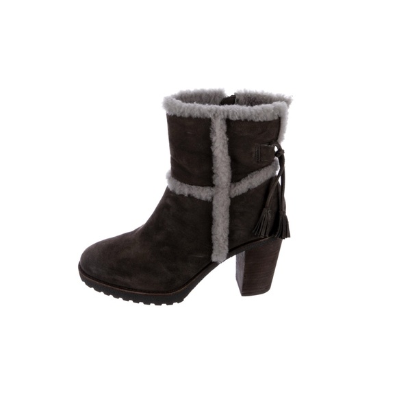 Frye Suede Tassel Accent Ankle Bootie Boots in Smoke Gray 7 - Picture 2 of 5